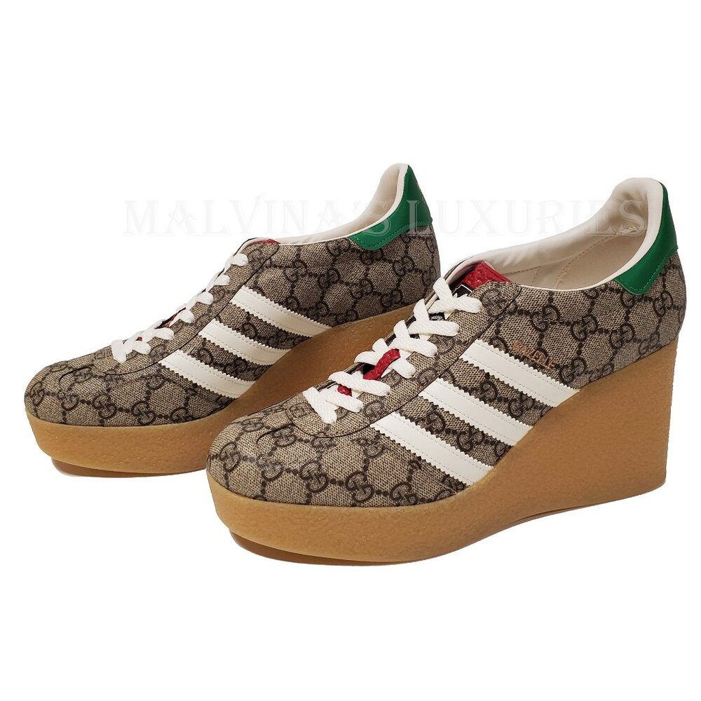 GUCCI SNEAKERS ADIDAS X GAZELLE GG LOGO SUPREME WEDGE SHOES w TREFOIL sz 41 11 - Picture 3 of 16